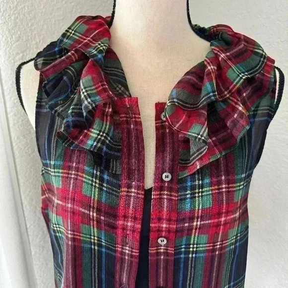 J. Crew Sleeveless ruffle-collar top in black Stewart tartan - Picture 4 of 11